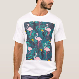 Camiseta Flamingo, toucano: patrón de hojas tropicales