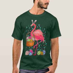 Camiseta Flamingo trae cesta de huevos de conejo de Pascua 