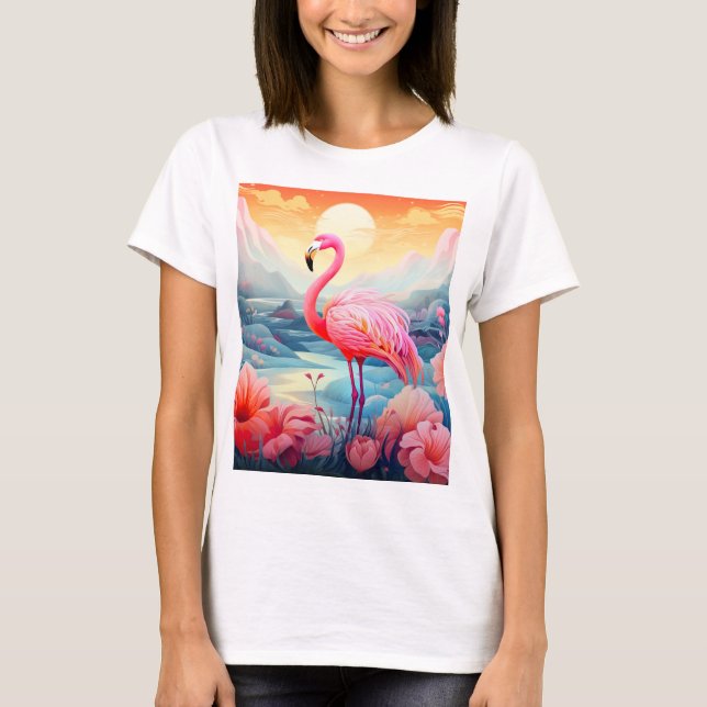 Camiseta Flamingo tropical con flores (Anverso)