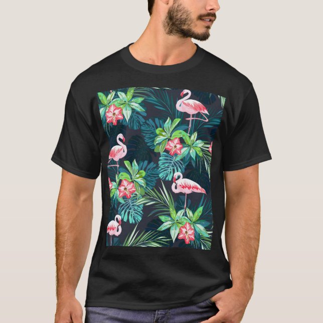 Camiseta Flamingo tropical: Patrón de flores de verano (Anverso)