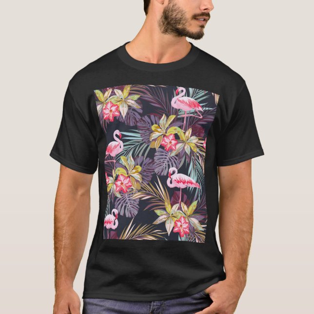 Camiseta Flamingo Tropical: Patrón veraniego sin foco (Anverso)