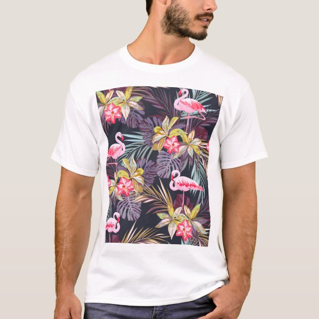 Camiseta Flamingo Tropical: Patrón veraniego sin foco (Anverso)