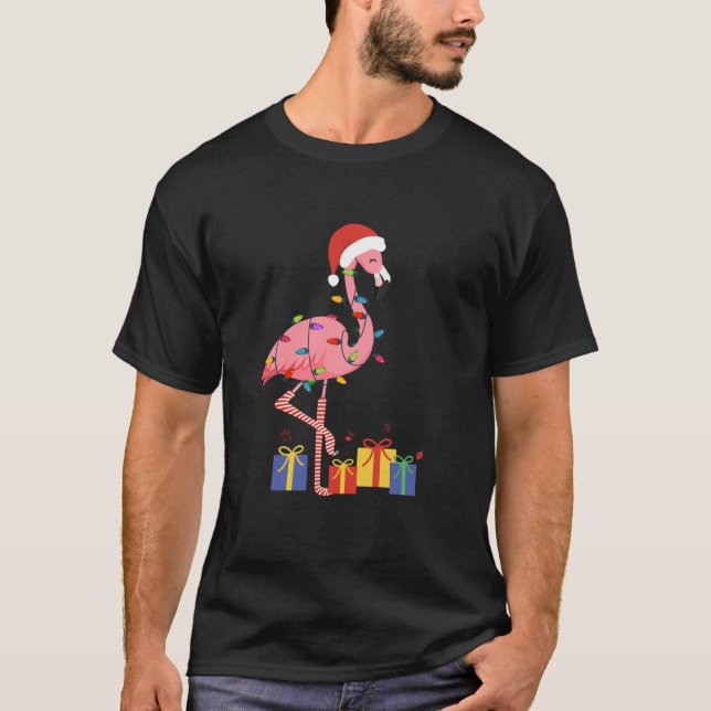 Camiseta Flamingo Tropical Xmas Regalos Luces Flamingo Chri (Anverso)