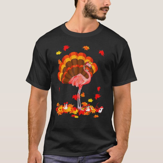 Camiseta Flamingo Turkey Cute Flamingo Turkey Fall Leaf Tha (Anverso)