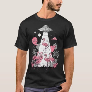 Camiseta Flamingo Ufo Alien Abduction Illustration Sci-Fi A