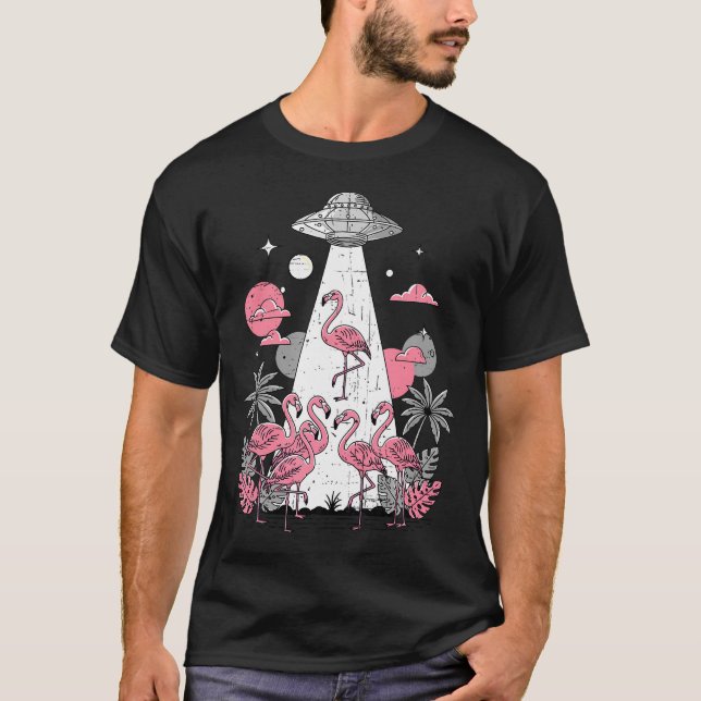Camiseta Flamingo Ufo Alien Abduction Illustration Sci-Fi A (Anverso)