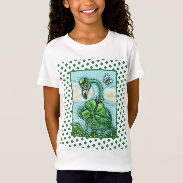 CAMISETA FLAMINGO VERDE IRLANDÉS, CUTE FELIZ ST. EL DÍA DE  (Anverso)