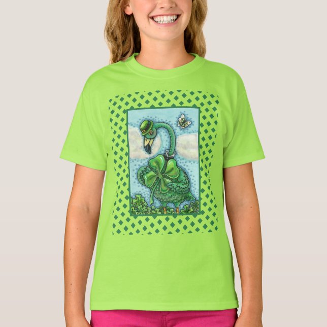 CAMISETA FLAMINGO VERDE IRLANDÉS, CUTE FELIZ ST. EL DÍA DE  (Anverso)