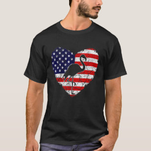 Camiseta Flamingo Vintage Bandera Americana Corazón de Amor
