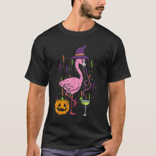 Camiseta Flamingo Witch Happy Halloween Costueen Bird