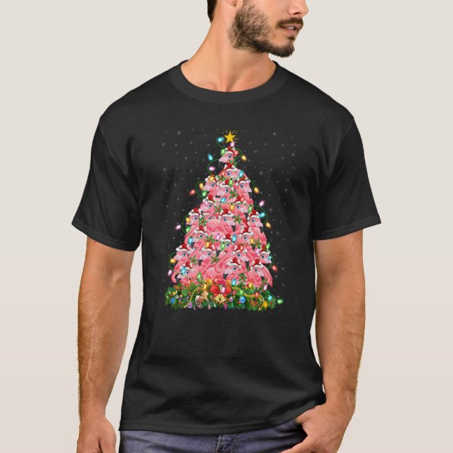 Camiseta Flamingo  Xmas Lights Santa Flamingo Christmas Tre (Anverso)