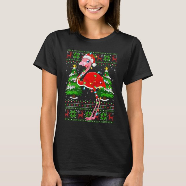 Camiseta Flamingo  Xmas Lights Ugly Santa Flamingo Christma (Anverso)