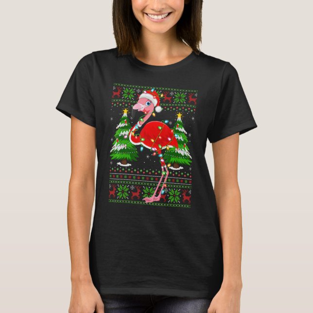 Camiseta Flamingo  Xmas Lights Ugly Santa Flamingo Christma (Anverso)