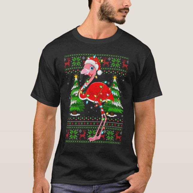 Camiseta Flamingo  Xmas Lights Ugly Santa Flamingo Christma (Anverso)