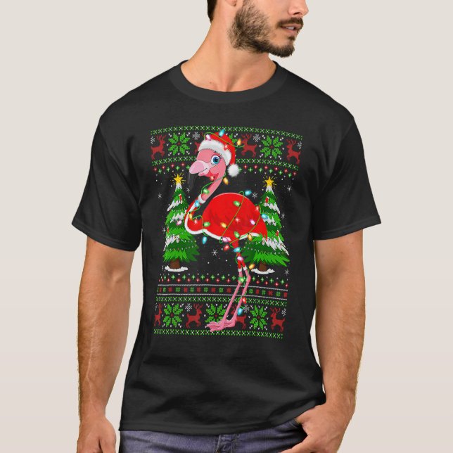 Camiseta Flamingo  Xmas Lights Ugly Santa Flamingo Christma (Anverso)