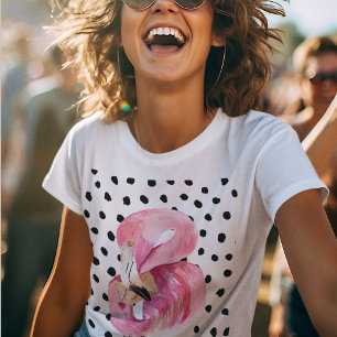 Camiseta Flamingo y puntos de color rosa exótico moderno