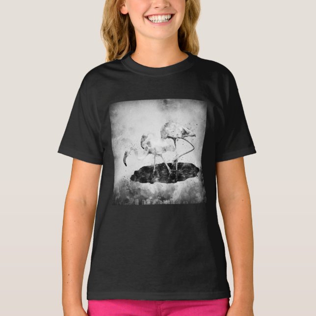 Camiseta Flamingos de color blanco y negro (Anverso)