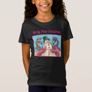 CAMISETA FLAMINGOS DE COLOR ROSA HACEN PÁJAROS DE NAVIDADES