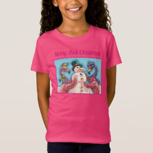 CAMISETA FLAMINGOS DE COLOR ROSA HACEN PÁJAROS DE NAVIDADES