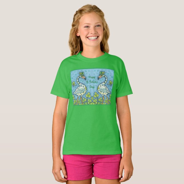 CAMISETA FLAMINGOS DE PUNTO VERDE DE POLKA, DIVERTIDO ST. E (Anverso completo)