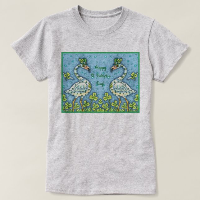 CAMISETA FLAMINGOS DE PUNTO VERDE DE POLKA, DIVERTIDO ST. E (Diseño del anverso)