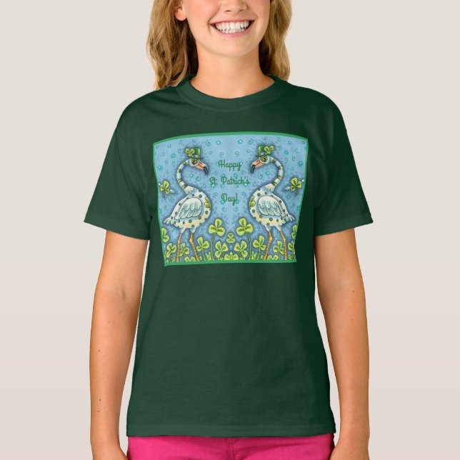 CAMISETA FLAMINGOS DE PUNTO VERDE DE POLKA, DIVERTIDO ST. E (Anverso)