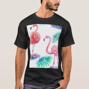 Camiseta Flamingos Tropicales: Orquídeas Acuarela Sin Marea