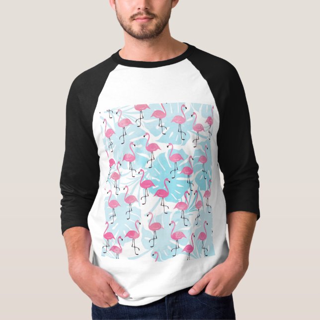 Camiseta Flamingos y hojas de monstera gráciles (Anverso)