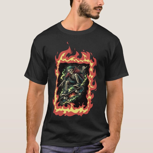 Camiseta Flammen Skelett Skateboard (Anverso)