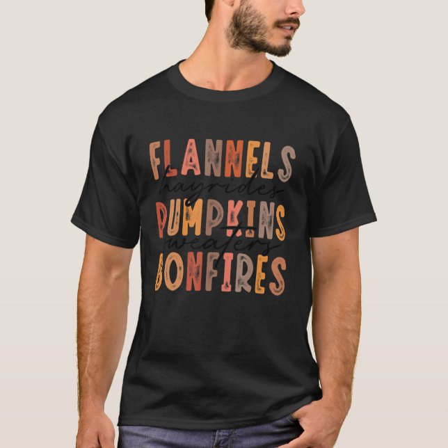 Camiseta Flanels Hayrides Pumpkins Dulces Vintage Bonfir (Anverso)