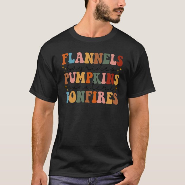 Camiseta Flanels Hayrides Pumpkins Dulces Vintage Bonfir (Anverso)
