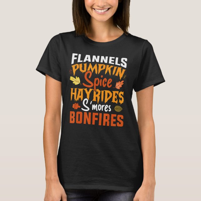 Camiseta Flannel Calabaza Spice Hayrides Las hogueras caen  (Anverso)
