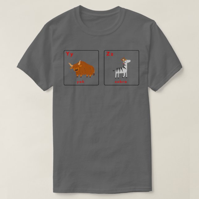 Camiseta Flashcards de animales de alfabeto (Diseño del anverso)