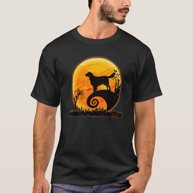 Camiseta Flat Coated Retriever Dog And Moon  Dog Halloween (Anverso)