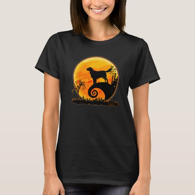 Camiseta Flat Coated Retriever Dog And Moon  Dog Halloween (Anverso)