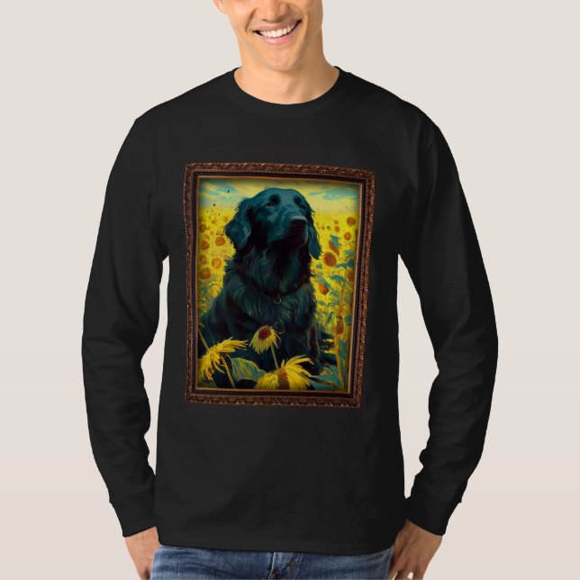 Camiseta Flat Coated Retriever Painting Sunflower Flower Mo (Anverso)