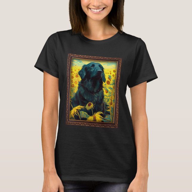 Camiseta Flat Coated Retriever Painting Sunflower Flower Mo (Anverso)