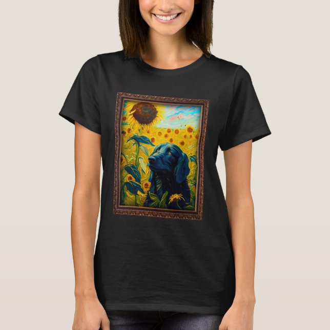 Camiseta Flat Coated Retriever Painting Sunflower Flower Mo (Anverso)