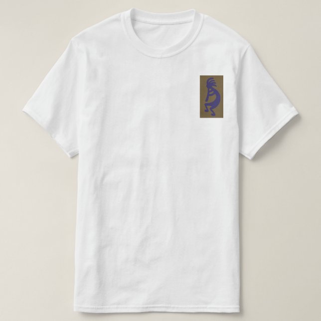 Camiseta Flauta Jugando a la figura de Kokopelli - Azul sob (Diseño del anverso)
