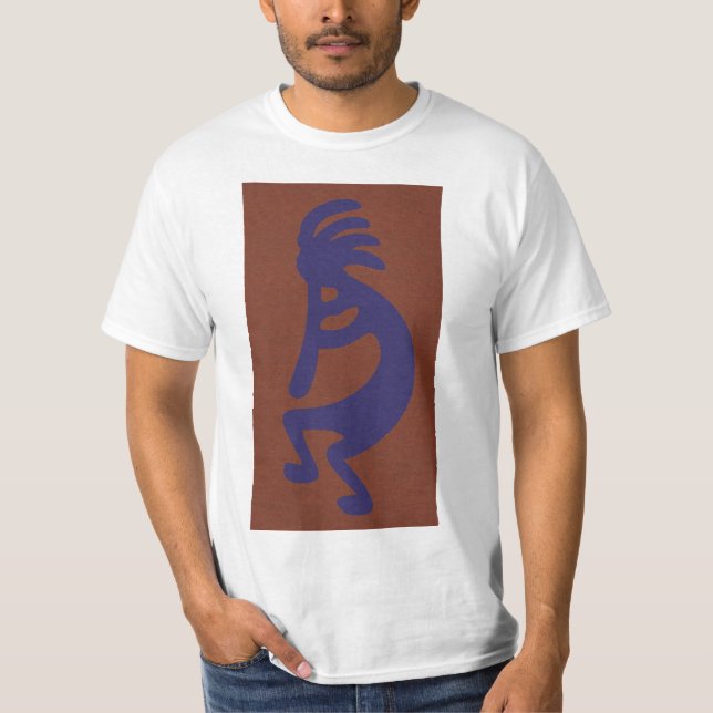 Camiseta Flauta Jugando a la figura de Kokopelli - Azul sob (Anverso)