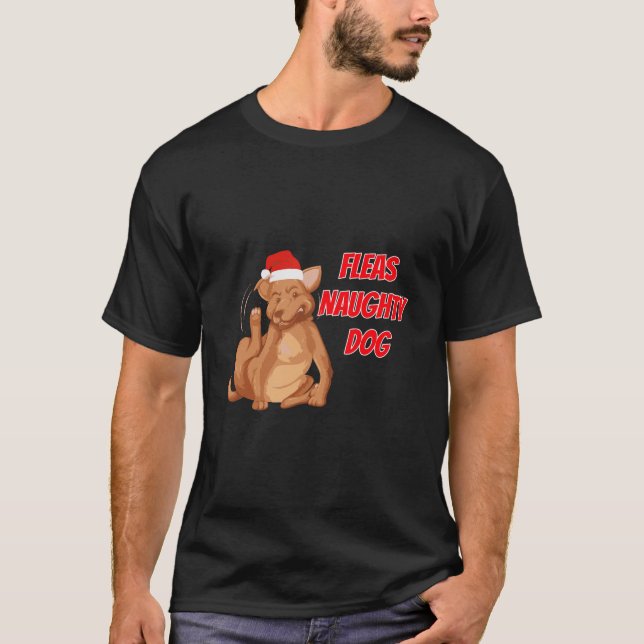 Camiseta Fleas Naughty Doggy Funny Navidades Perro (Anverso)