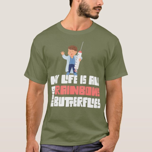 Camiseta Flebotomía Flebotomía Arcoiris y mariposas (Anverso)