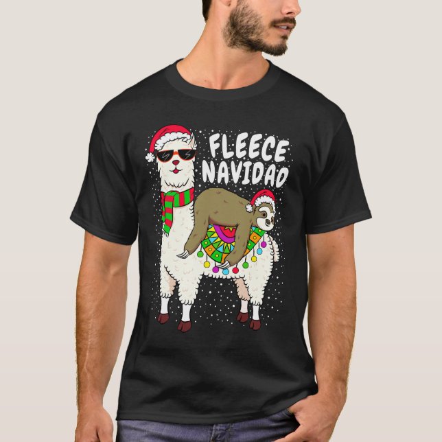 Camiseta Fleece Feliz Navidad Sloth Riding Llama Navidades (Anverso)