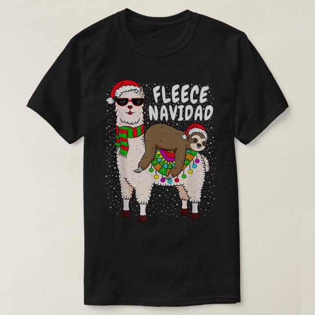 Camiseta Fleece Feliz Navidad Sloth Riding Llama Navidades  (Diseño del anverso)
