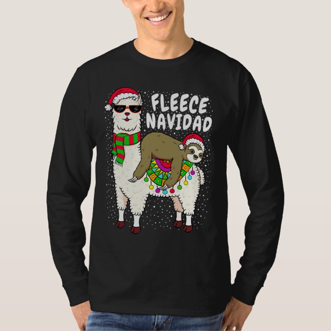 Camiseta Fleece Feliz Navidad Sloth Riding Llama Navidades (Anverso)
