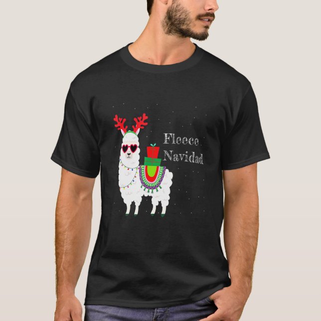 Camiseta Fleece Navidad Feliz Llama Cute Alpaca Navidades F (Anverso)