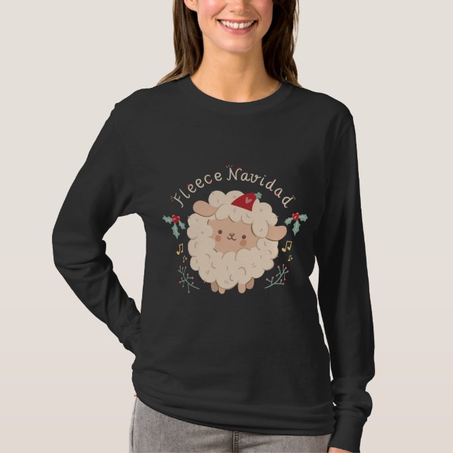 Camiseta Fleece Navidad, Navidad lindo oveja (Anverso)