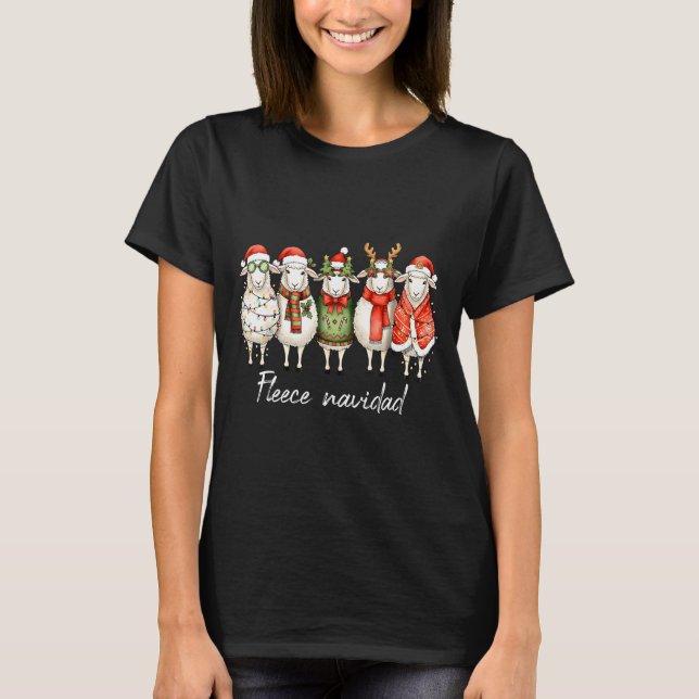 Camiseta Fleece Navidad Sheep Christmas Lights Dinner Famil (Anverso)