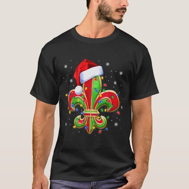 Camiseta Fleur De Lis Christmas Ornament With Santa Hat Xma (Anverso)