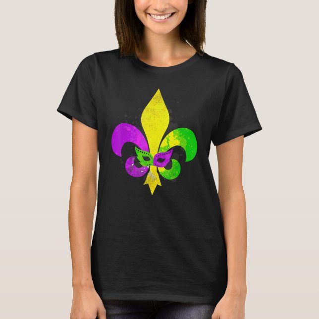 Camiseta Fleur De Lis Mardi Gras Mask New Orleans Carnival  (Anverso)